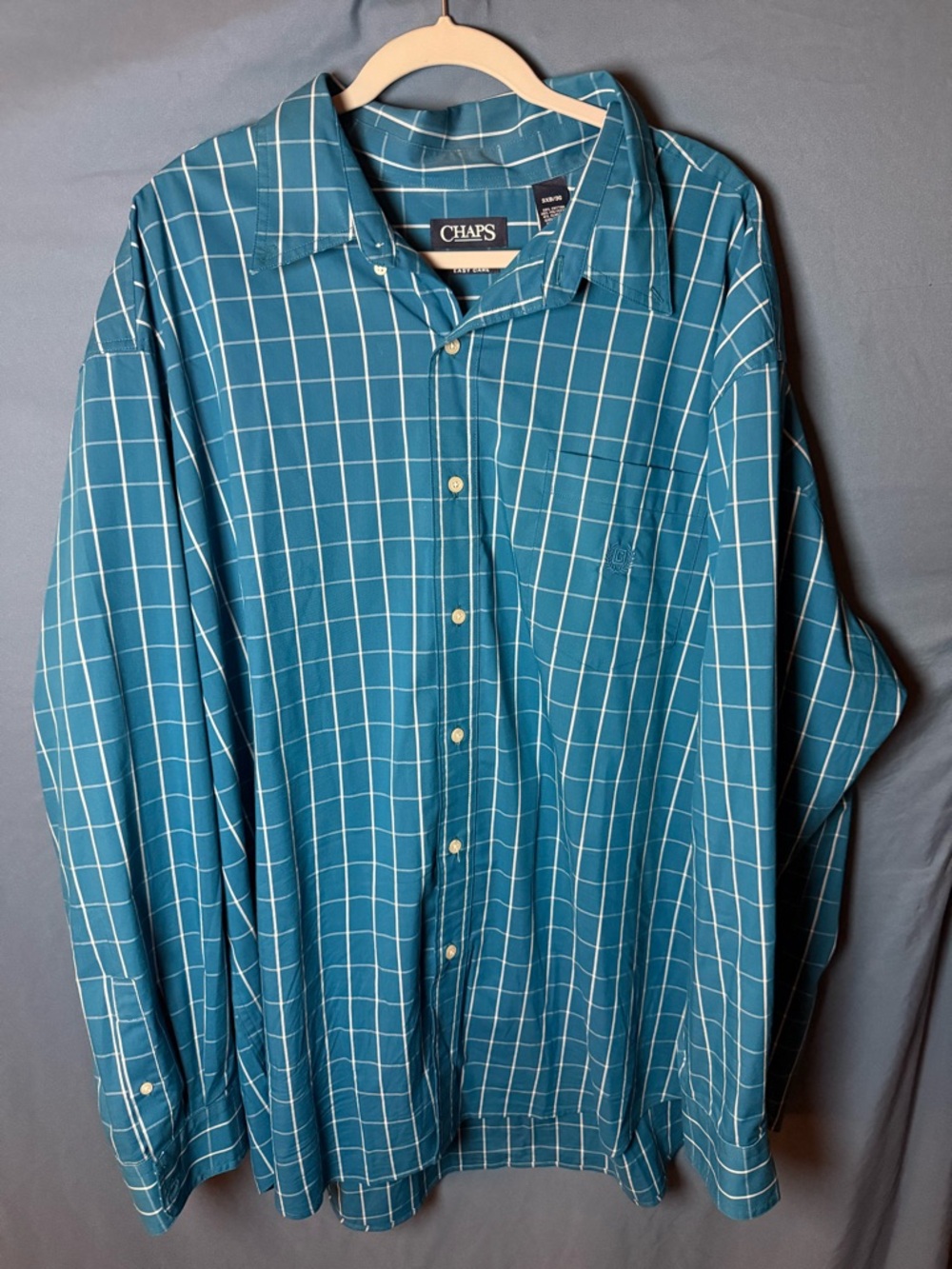 Chaps Men's Teal Windowpane Plaid Button-Down Shirt